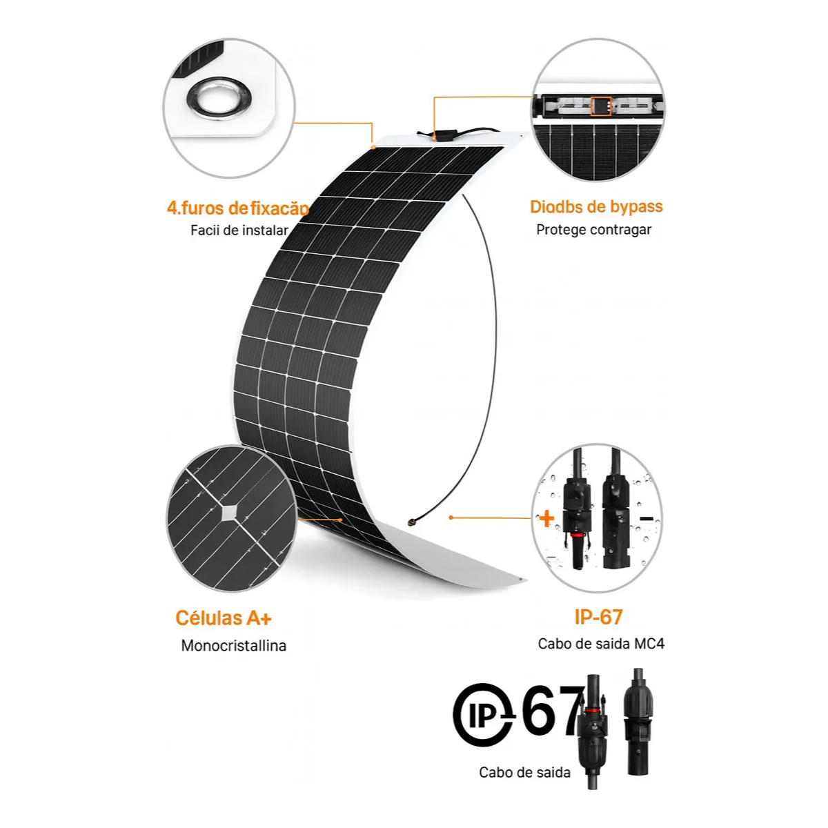 Placa Solar 250w Flexível Painel Monocristalino Era Solar Cor Azul-escuro Voltagem De Circuito Aberto 46v Voltagem Máxima Do Sistema 600v
