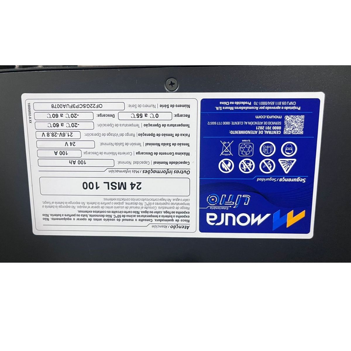 Bateria Moura Solar Lítio 24V 100Ah – 2.400Wh | Modelo 24MSL100