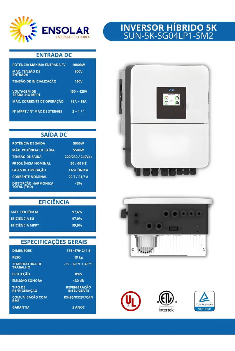 Inversor Grid Zero Deye Hibrido 5 Kw 48v Sun5k-sg04lp1-eu