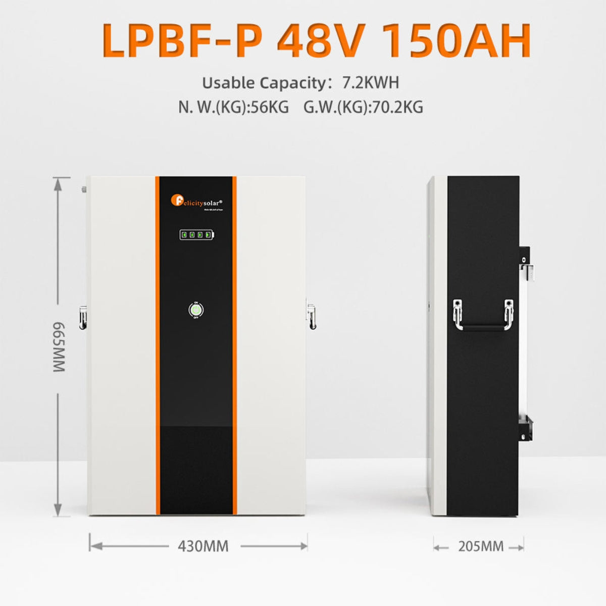 Bateria LiFePO4 LPBF 7,2 kWh 48V 150Ah com BMS Integrado