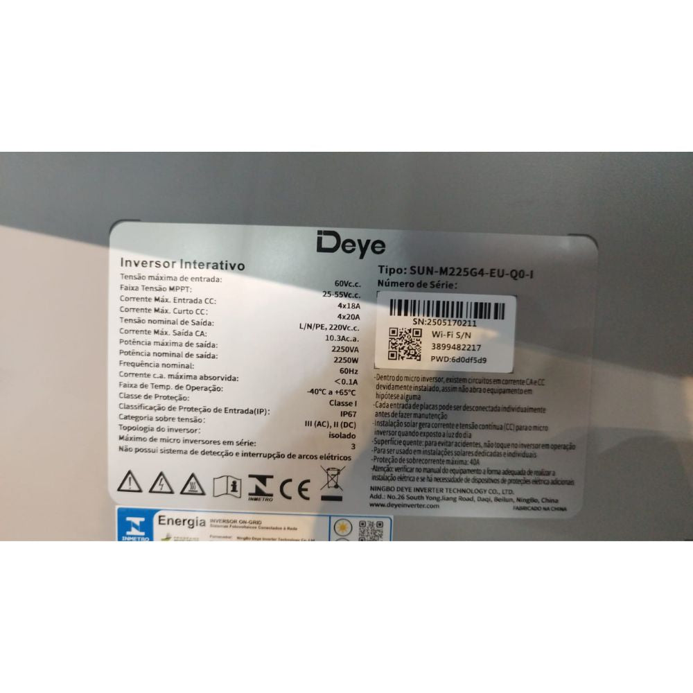 Micro Inversor Deye Sun2200w 220v C/ Wifi Integrado+ Nf (ON GRID)